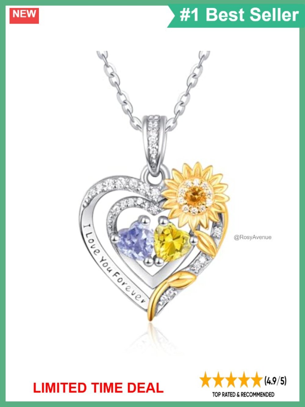 Sterling Silver Sunflower Heart Necklace Alexandrite Citrine Birthstone Jewelry